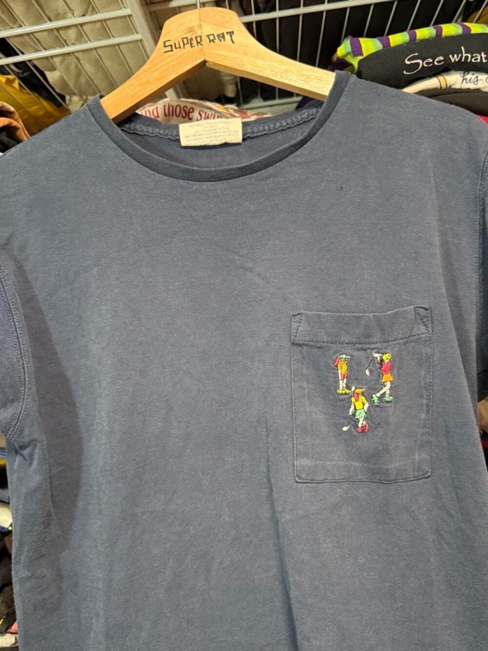Vintage Pivot Rules Women golfing embroidered T shirt navy